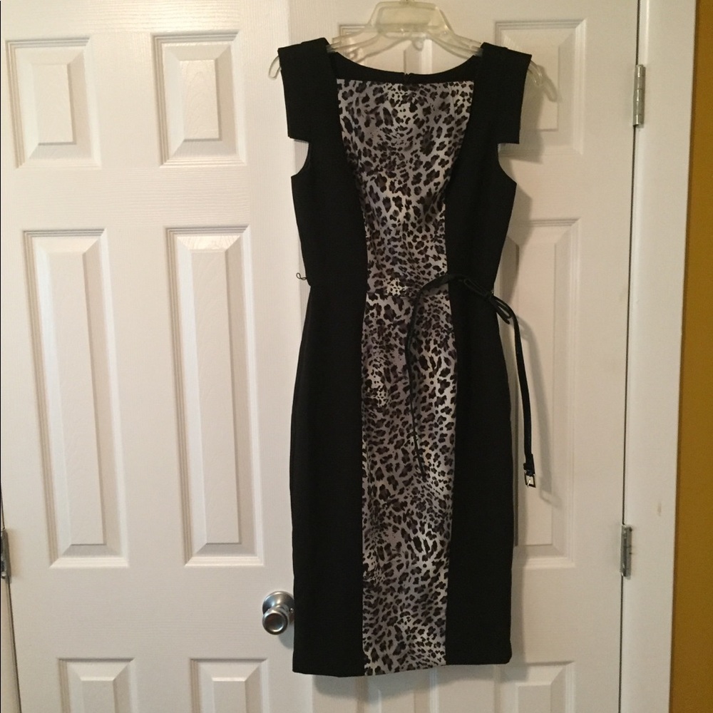 Black dress with grey leopard print panel